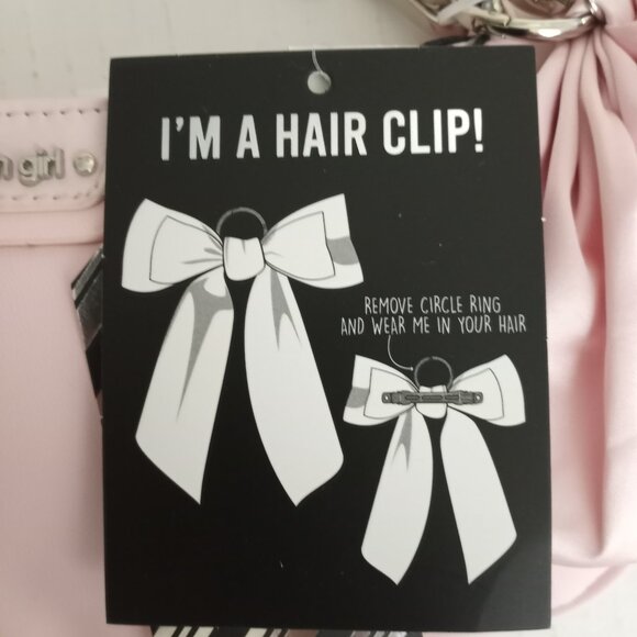 Madden Girl Pink Vegan Leather Crossbody Shoulder Bag w Bow Hair Clip - Picture 6 of 8